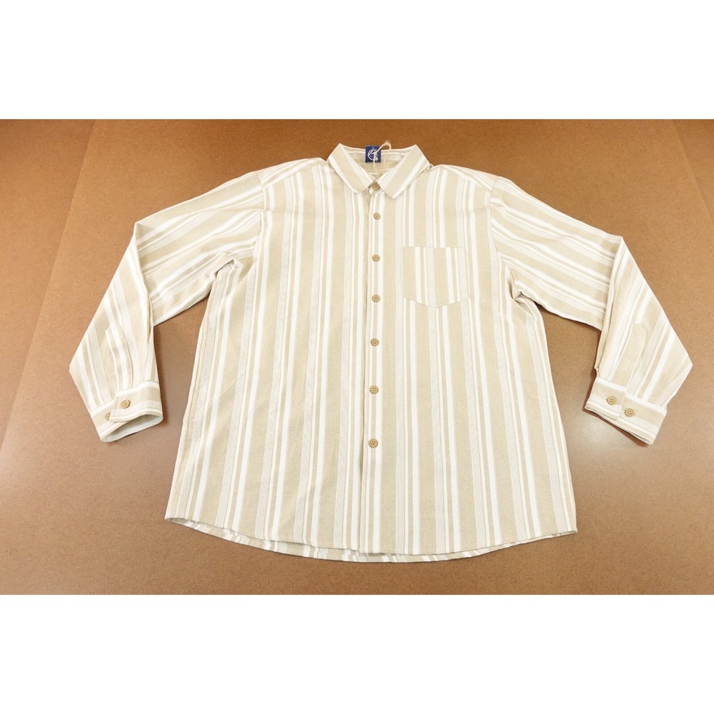 Hardaddy Mens Size Medium Biege Stripe Cotton Long Sleeve Button Front Shirt New